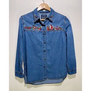 Solutions denim shirt classic christmas embroidery Santa's presents women S